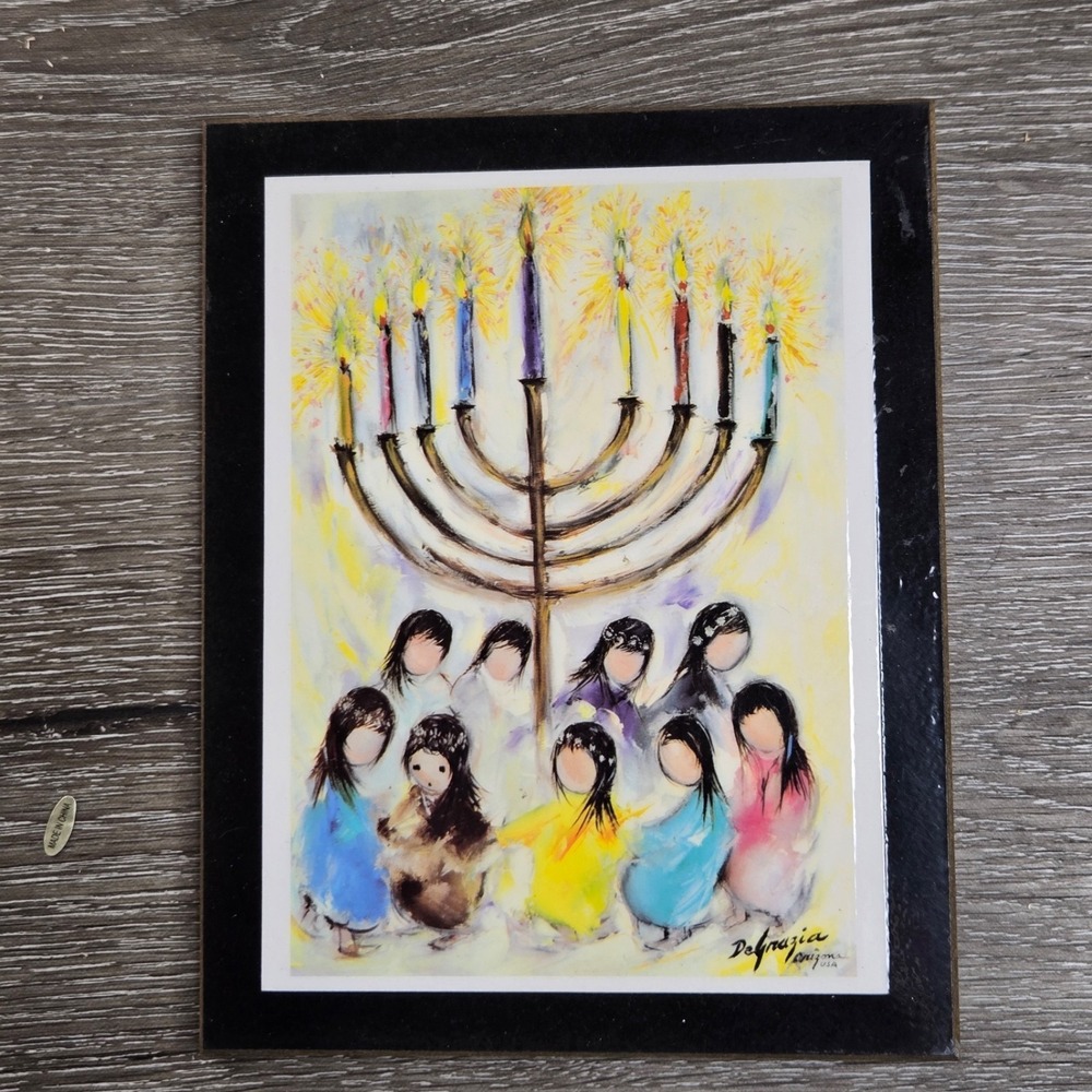 Vintage Ted DeGrazia Hanukkah Festival of Lights Laminated Print 7x5.5